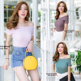 GI-ANTS เสื้อยืดคอปาดไหล่กุ้นริ้วแขนหยัก งานน่ารักมากก GB-59