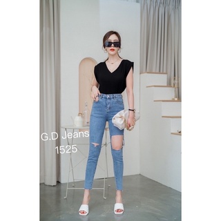 👖กางเกงยีนส์ขายาวเอวสูงผ้ายืดแต่งขาด S-XXL