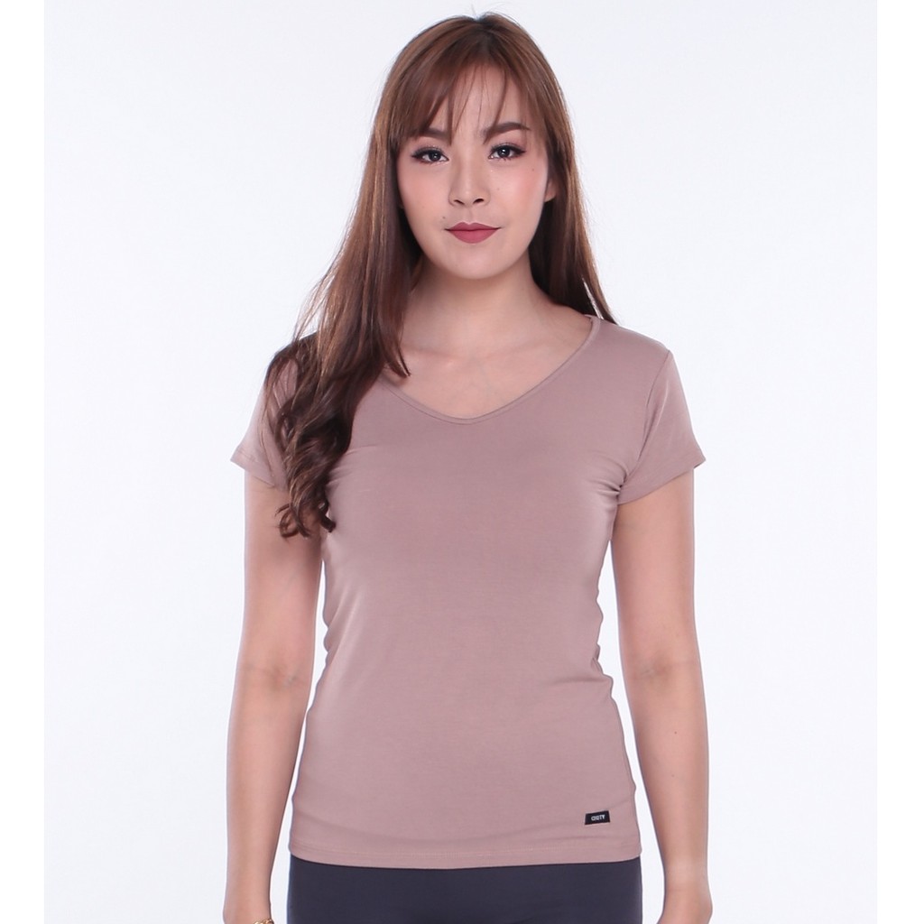 ( ยืดวี ไซส์ S-M หุ่นกระชับ ) เสื้อยืดแขนสั้นคอวี แบรนด์ CHOTYSHOP สินค้าผลิตในไทย L.B