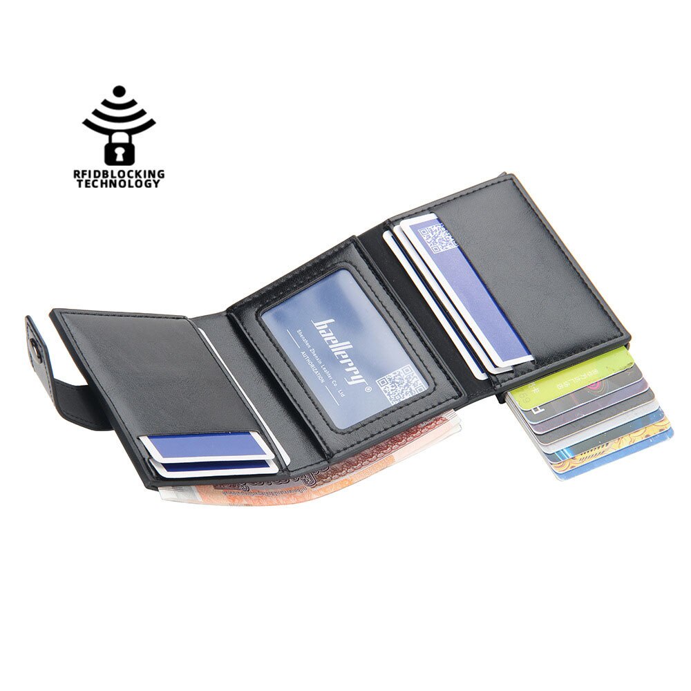 Rfid กระเป๋าสตางค์หนัง ใส่บัตรเครดิต กันขโมย ขนาดเล็ก แบบบาง