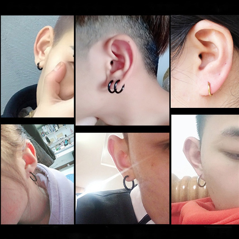 1 คู่ ผู้หญิง / ผู้ชาย สเตนเลส สีทอง สีเงิน ห่วงขนาดเล็ก ต่างหูเจาะหู กระดูกอ่อน หู แทรกัส หัวเข็มขัด ต่างหู