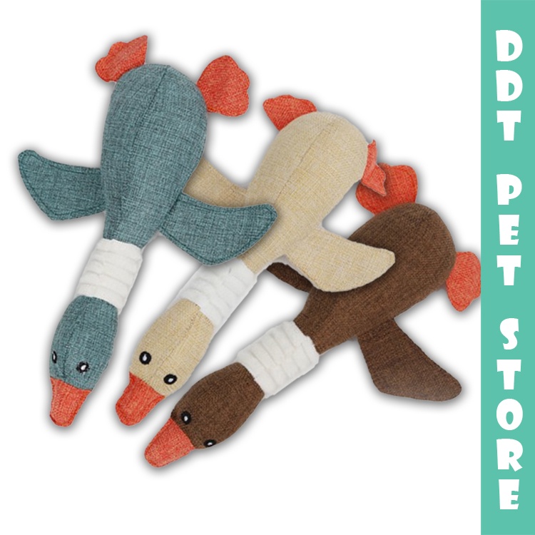 DDT ตุ๊กตาเสียง denim burlap Goose 31 ซม.ของเล่นสุนัขจําลอง big Goose south flying สัตว์เลี้ยงของเล่