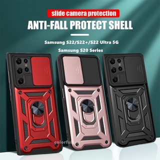 Phone Case For Samsung Galaxy S22 S20 Ultra Plus S22+ S20+ S22 Ultra 5G Armor Shockproof Casing Slide Back Camera Lens Protect Ring Holder Hard Back Cover