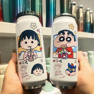 กระติกน้ำเก็บอุณหภูมิCrayon Shinchan Can THERMOS Mug Riman Cartoon Couple Cup A Cup with Two Lid Straw Cup Portable Tea