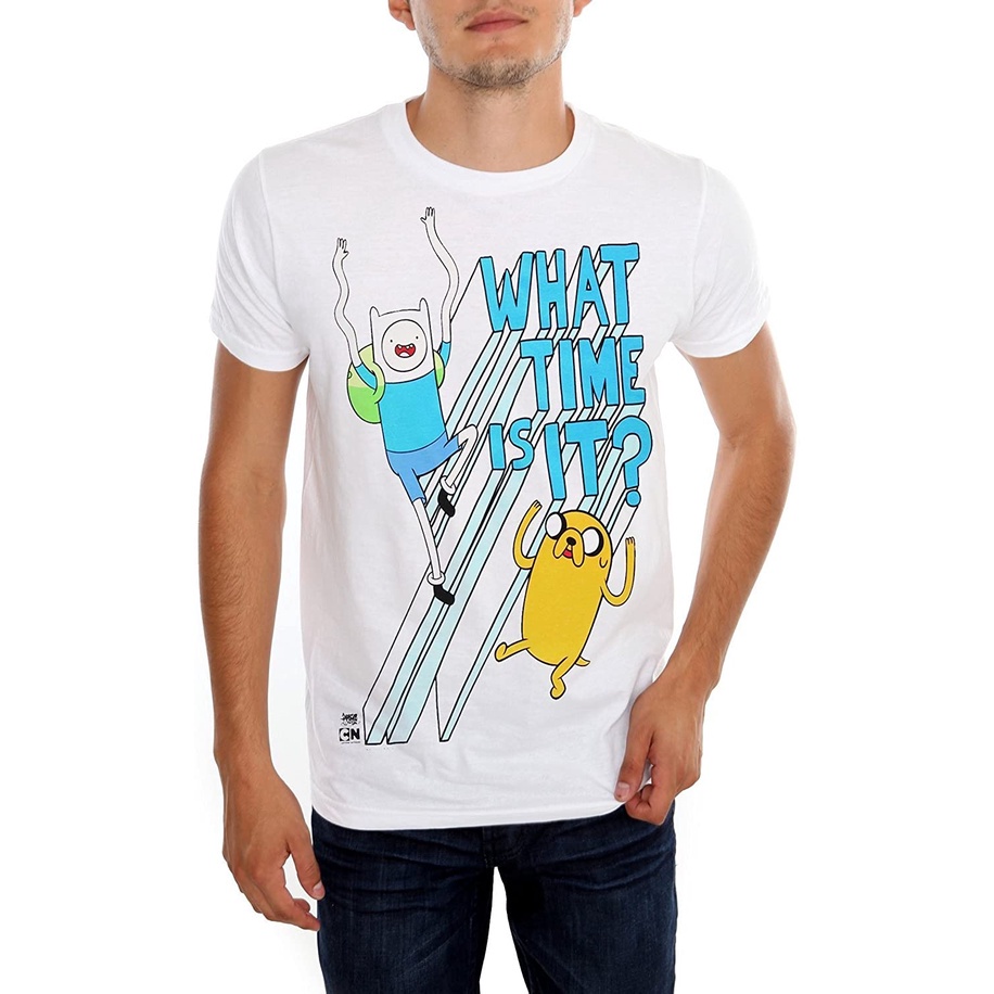 【🔥🔥】100%cotton เสื้อยืดคอวีผู้ชาย Adventure Time What Time Is It? T-Shirt men เสื้อ ยืด ผู้ชาย คอกลม โอเวอร์ ไซส์