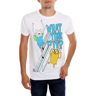 ผ้าฝ้ายคอกลม100%cotton เสื้อยืดคอวีผู้ชาย Adventure Time What Time Is It? T-Shirt men เสื้อ ยืด ผู้ชาย คอกลม โอเวอร์ ไซส