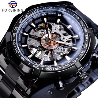 Forsining Racing Sport Clock Male Luminous Hands Mens Mechanical Watch Top Brand Luxury Black Stainless Steel Relogio M