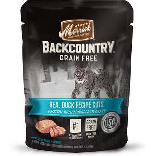 อาหารเปียกแมวเกรด 5 ดาว Merrick Backcountry Grain-Free Morsels in Gravy Real Duck Recipe Cuts Cat Food Pouches 3oz
