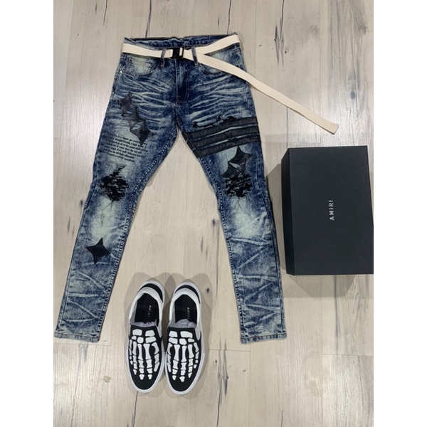 กางเกงยีนส์ฟอกคาดแถบดำ Hold'em Denim style