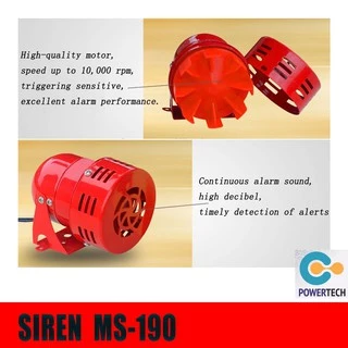 ไซเรน SIREN 110DB สีแดงโลหะ มอเตอร์ไซเรนสัญญาณเตือนเสียงไฟฟ้า ป้องกันการโจรกรรม MS-190 12VDC 24VDC 220V