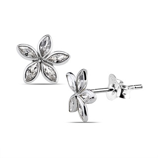 Silver thai Sterling Silver 7mm Flower Cubic Zirconia Stud Earringsต่างหูเงินแท้ 7 มม. ดอกไม้ประดับเพชร Cubic Zirconia