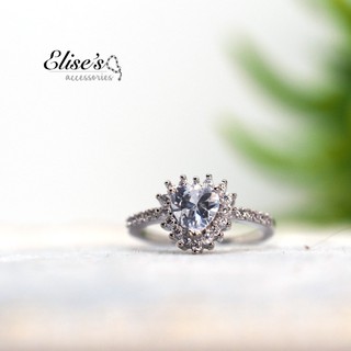 ER-1054 Elises Jewelry แหวนเพชร CZ เกรดพรีเมี่ยม หน้าเพชรรูปหัวใจขนาด 0.7 กะรัต พร้อมเพชรประดับรอบ เคลือบทองคำขาว