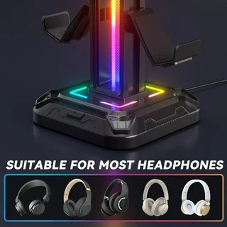 ขาตั้งชุดหูฟัง RGB 9 โหมดแสงผู้ถือคอนโทรลเลอร์สําหรับโต๊ะที่ถอดออกได้ตะขอควบคุมสําหรับหูฟัง