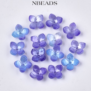 Nbeads ฝาครอบลูกปัดเซลลูโลส อะซิเตท (เรซิน) 4 กลีบ สีฟ้า 14x14x6 มม. รู 1.2 มม. สําหรับทําเครื่องประดับ 20 ชิ้น