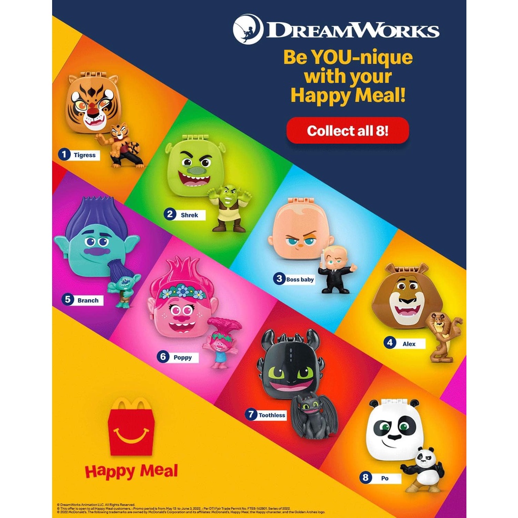 Dreamworks HappyMeal MC Donald Toy 2022 (8ตัว) Pre-order น่ารักฟุดฟุดกับพ้องเพื่อนจากดรีมเวิร์คอนิเมชั่น #DreamWorks HM
