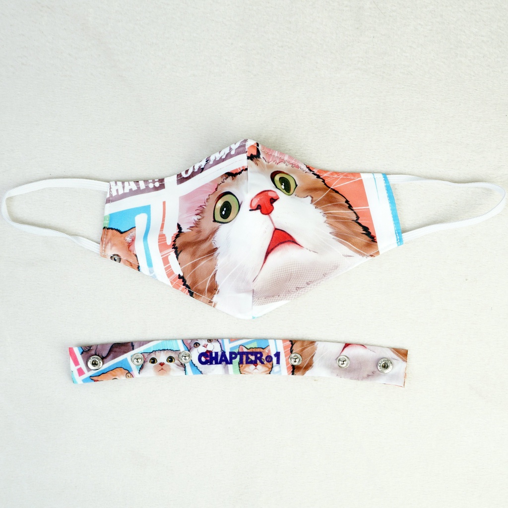 หน้ากาก ลายแมวเงิบ 3D ป้องกัน ฝุ่นละออง พร้อมสายรัด คล้องคอ / Oh! My Cat Microfiber Muslin Anti Drop