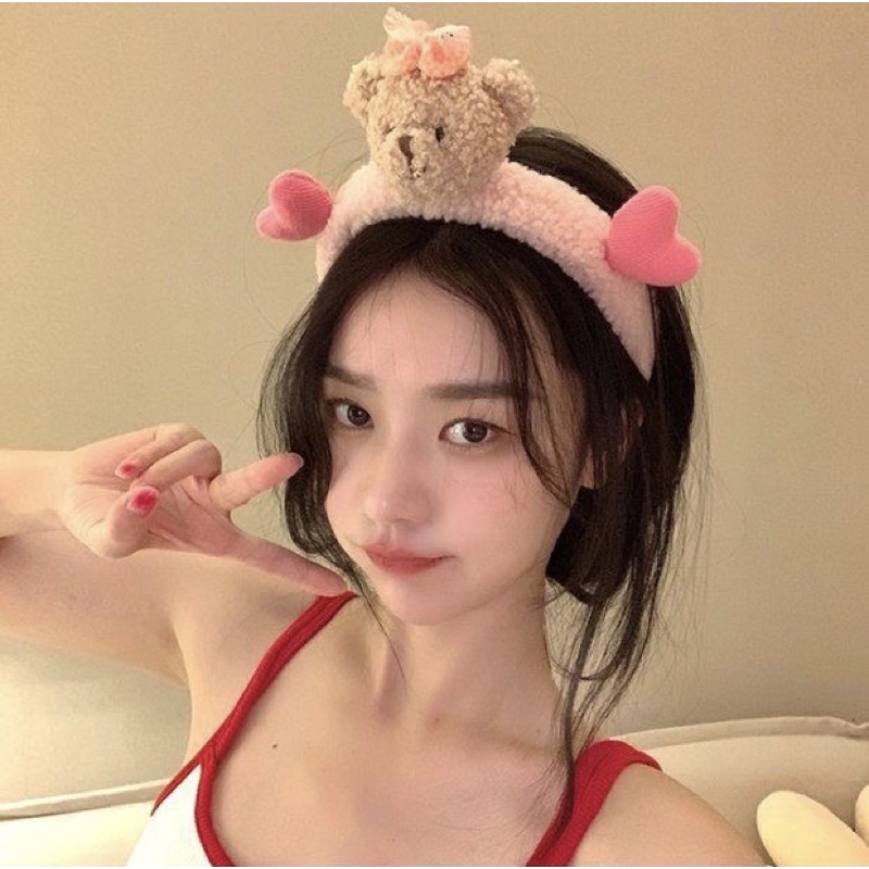 คาดผมตุ๊กตา หัวหมีมีหัวใจ น่ารักๆ น้องหมีขนฟูนุ่มนิ่มมากๆสินค้าใหม่ของเกาหลี ที่คาดผมผ้ากำมะหยี่