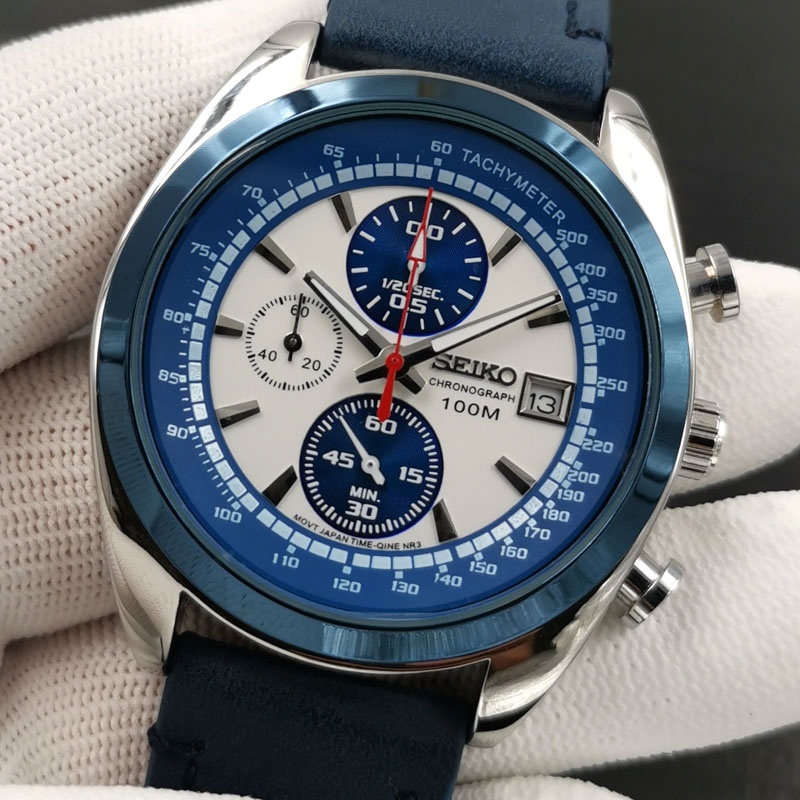 SEIKO 1950 Waterproof Calendar Casual Quartz Six-Hand Multifunction World Chronograph Leather Strap Holiday Gift Watch