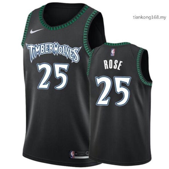 2019 ใหม ่ NBA ผู ้ ชาย Minnesota Timberwolves #25 เสื ้ อบาสเก ็ ตบอล Derrick Rose hot pressing สีดํา