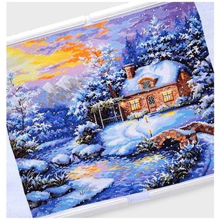 ชุดปักครอสติชพิมพ์ลาย บ้านในสวน บ้านหิมะ (Snow cottage Cross stitch kit)