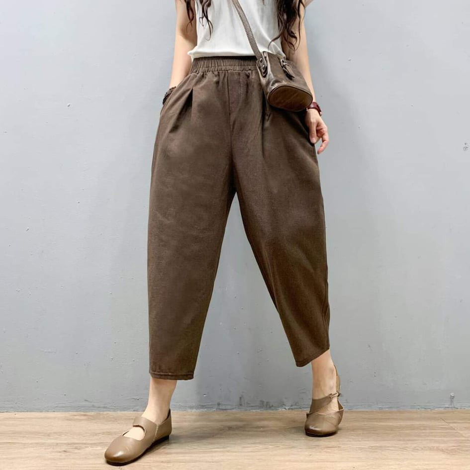 ♗CCshop #กางเกงผ้าฝ้ายผสมลินิน#ทรงบอลูน #กางเกงสาวอวบ #กางเกงคนอ้วน #กางเกง5ส่วน#กางเกงผ้าฝ้ายผสมลิน