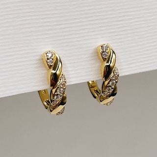 Vintage Style Braided Huggies, 18K Gold Plated Sterling Silver Earrings E0110 | เงินแท้ 925 ชุบทองเเท้ 18 กะรัต