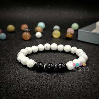 (พราว) หินแท้ สายมูฯ แฟชั่น Howlite (ฮาวไลต์) และ Onyx (โอนิกซ์) ขนาด 8 มิล ผ่านพิธีปลุกเสกและบรรจุพุทธคุณเรียบร้อยแล้ว