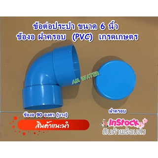 ข้อต่อประปา ขนาด 6 นิ้ว ข้องอ ฝาครอบ ข้องอ 45 องศา (PVC)  เกรดเกษตร