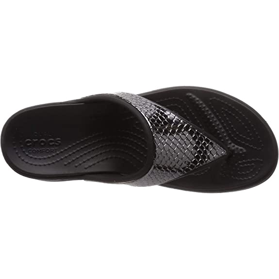 รองเท้าผู้หญิงแบรนด์CROCS(ครอคส์) สีดำแต่งเมทาลิคสีเงิน เบอร์ 7 W (230-230.5 cm) หรือไซส์ 37-37.5 ไทย มือสองสภาพดี