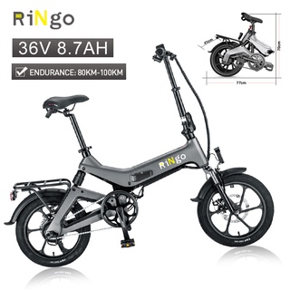 จักรยานไฟฟ้า Electric bicycle 100กิโลเมตร รถจักรยานไฟฟ้าRingo16นิ้ว จักรยานพับ โช้คอัพด้านหน้าและด้านหลัง foldable