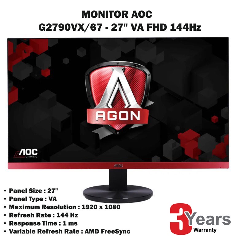 Monitor 27'' AOC G2790VX/67 (VA, HDMI, DP) 144Hz ประกัน 3ปี