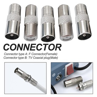 F Female To RF Male Connector TV Antenna Coaxial Connector F Connector TV Coaxial plug F Type Screw Connector Socket to RF Aerial Male Adapter RF Connectot MY TV Ariel Antenna Sliver Tone PAL