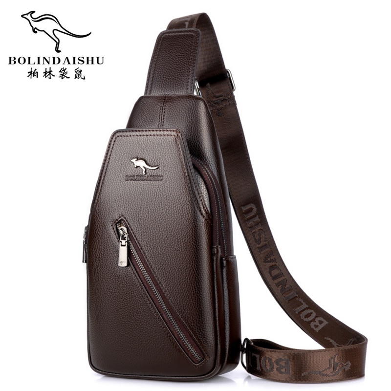 กระเป๋าหนังคาดหน้าอกแฟชั่นผู้ชายหนัง cowhide กระเป๋าผู้ชายแนวทแยง tide chest bag