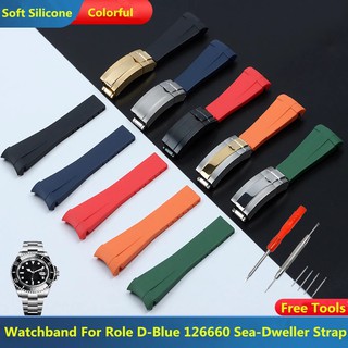 สายนาฬิกาข้อมือซิลิโคน 22 มม . สําหรับ Rolex Strap D - Blue 126660