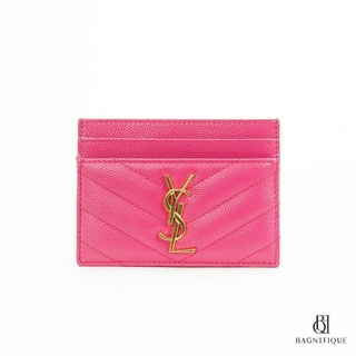 YSL CARD SLOT PINK DARK CHEVRON GHW