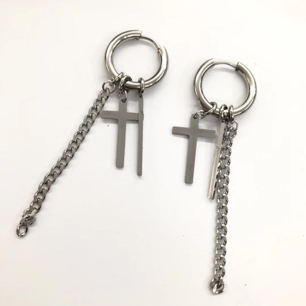ต่างหูผู้ชาย UNISEX - CROSS CHAIN EARRINGS