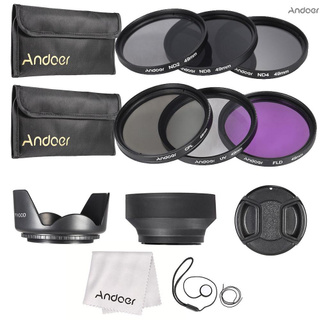 Andoer ชุดฟิลเตอร์เลนส์ 49 มม. Uv + Cpl + Fld + Nd (Nd2 Nd4 Nd8) พร้อมกระเป๋าพกพา / ฝาครอบเลนส์ / ฝาครอบเลนส์ / ฝาครอบเลนส์ / ฝาครอบเลนส์ / ทิวลิปและยาง