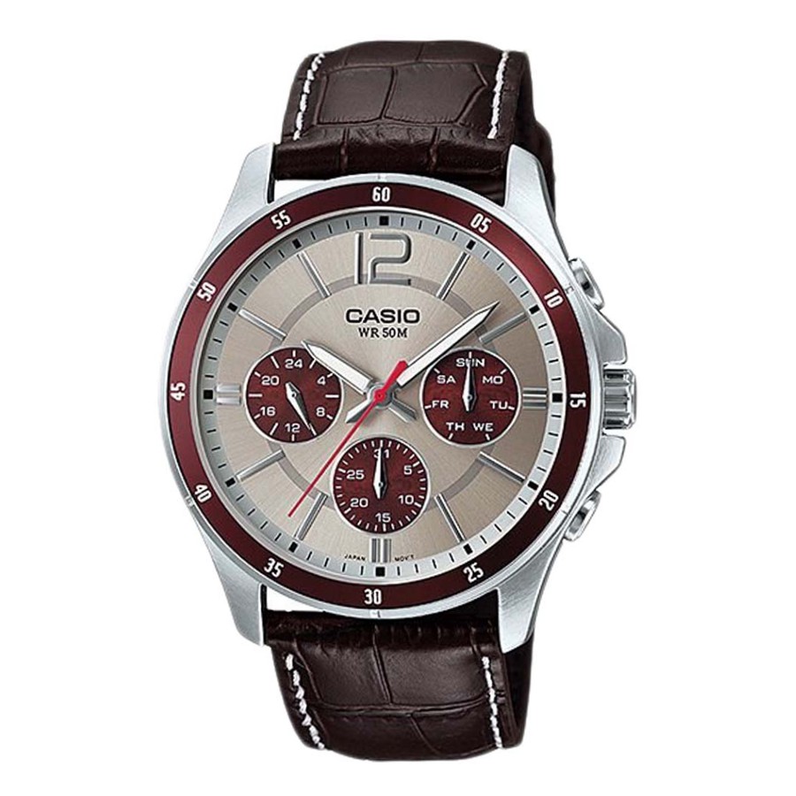 Casio Standard นาฬิกาข้อมือผู้ชาย สายหนัง รุ่น MTP-1374,MTP-1374L,MTP-1374L-7A1 - สีน้ำตาล