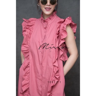 SoRA FRiLLed DReSS SHiRT•• เดรสเชิ้ตทรงเบสิค แต่งระบายๆ2ข้างด้านหน้า