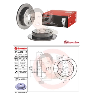 08 A872 11 จานเบรค ล้อ R (ยี่ห้อ BREMBO) รุ่น UV Chevrolet Optra, Aveo 1.4 1.6 ปี 2003-&gt;