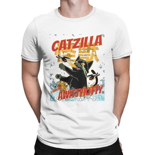 [S-5XL]เสื้อยืดคอกลม ผ้าฝ้ายแท้ พิมพ์ลายกราฟฟิค Catzilla Awful Witty Kitty สําหรับผู้ชาย