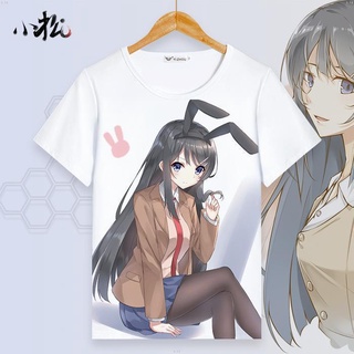 เสื้อยืดแขนสั้น ผ้าลินิน พิมพ์ลายการ์ตูนอนิเมะ Wont Dream of Bunny Girl Sakura Island สําหรับผู้ชาย และผู้หญิง