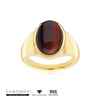 Gemondo แหวนผู้ชายเงินแท้ 925 ชุบทอง 18K ประดับเรดไทเกอร์อายส์ (Red Tiger’s eyes) หรือหินตาเสือสีแดง คลาสสิค : แหวนพลอย