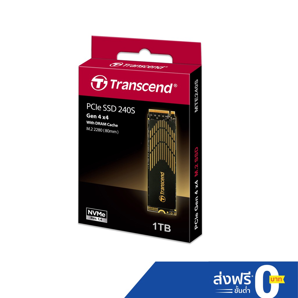 Transcend PCIe M.2 SSD 1TB :MTE240S :Gen 4X4 -รับประกัน 5 ปี หรือ*รับประกันไม่เกิน 1,700 TBW*มีใบกำก