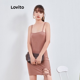 Lovito ชุดมินิเดรสสําหรับสตรี ทรงสกินนี่ L04189(สีน้ําตาล)