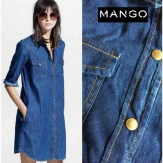 พร้อมส่งMANGO : DENIM SHIRT DRESS เดรสยีนส์สีเข้ม แขนพับเก๋ๆๆ ผ้ายีนส์ ทรงปล่อย