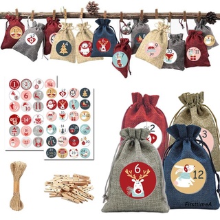 fir♞ Christmas Advent Calendar Gift Bag Set for DIY Filling Fabric Bag Xmas Gift Bags