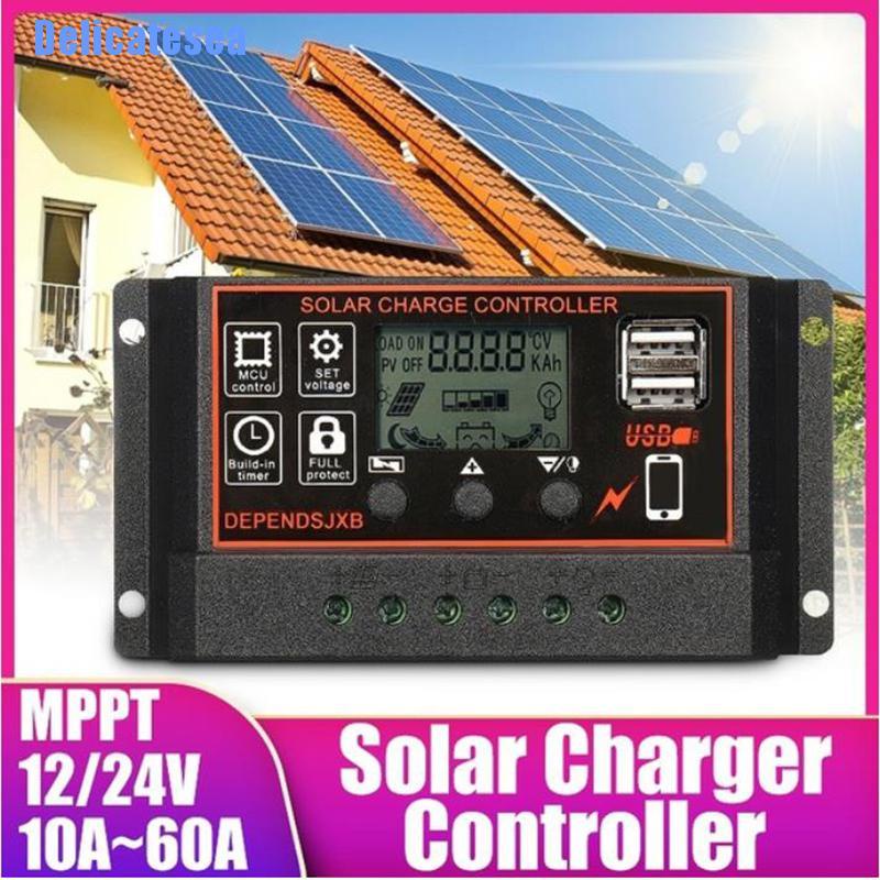 Delicatesea: 10A-60A Mppt 12V / 24V Dual Usb พลังงานแสงอาทิตย์ ควบคุมการชาร์จ