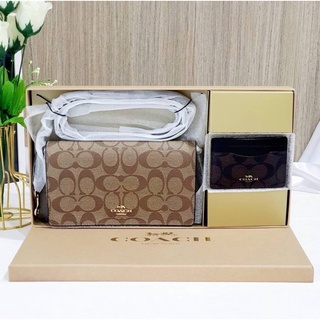 🎀 (สด-ผ่อน) COACH C7354 ชุด set COACH Anna Foldover Clutch Crossbody And Card Case Set In Signature Canvas Gift Set