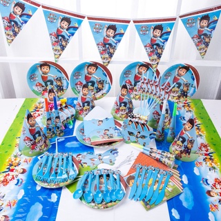 PAW Patrol Disposable Tableware Decoration Set Banner Cake Topper Plate Straw Baby Birthday Party Needs